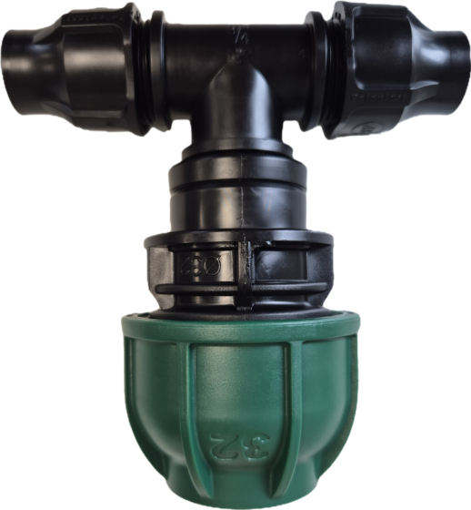 Overgangskoppeling T-stuk PE 32mm naar druppelslang