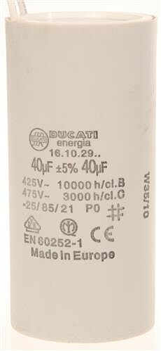 Condensator 40 uF - met aansluitdraden